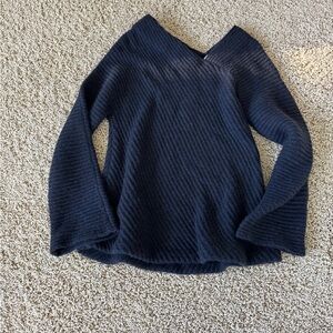 Navy Blue Ribbed asymmetrical Sweater